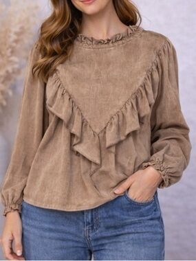 Women’s Ruffle High Neck Romantic Blouse Long Sleeve Vintage Style Top - Size 3X